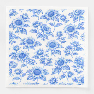 Elegant Toile du Jouy Sunflowers – Blue Botanical  Servet