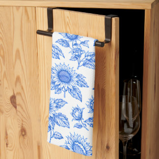 Elegant Toile du Jouy Sunflowers – Blue Botanical  Theedoek