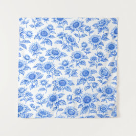 Elegant Toile du Jouy Sunflowers – Blue Botanical  Wandkleed
