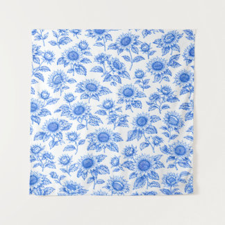 Elegant Toile du Jouy Sunflowers – Blue Botanical Wandkleed