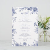 Elegant Toile Frans Blauw Bloemen Menu Kaart (Staand voorkant)