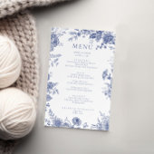Elegant Toile Frans Blauw Bloemen Menu Kaart