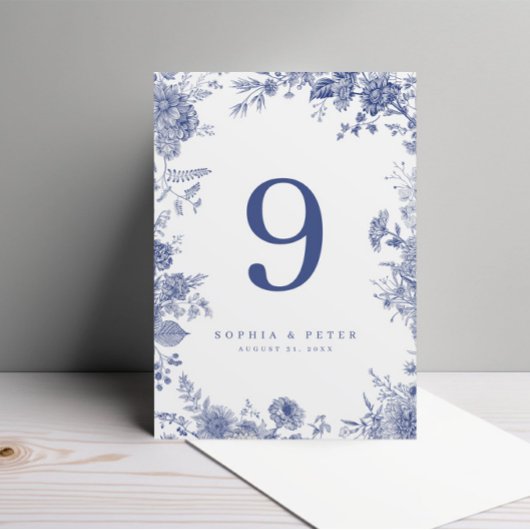 Elegant Toile Frans Blauw Bloemen Tafelnummer