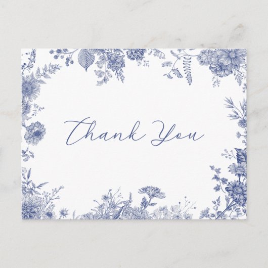 Elegant Toile Frans Blauw Dank u briefkaart (Voorkant)