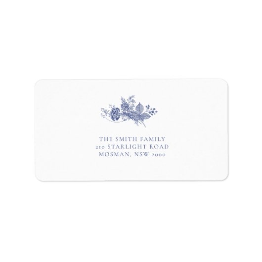 Elegant Toile Frans Blauw Retour Adres Label (Voorkant)