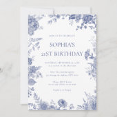 Elegant Toile Frans Blauw Toile 21e verjaardag Kaart (Voorkant)