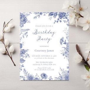 Elegant Toile Frans Blauw toile verjaardagsfeestje Kaart