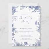 Elegant Toile Frans Blauw toile verjaardagsfeestje Kaart (Voorkant)