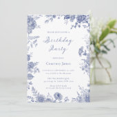 Elegant Toile Frans Blauw toile verjaardagsfeestje Kaart (Staand voorkant)