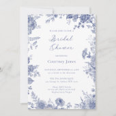 Elegant Toile Frans Blauw Vrijgezellenfeest Kaart (Voorkant)