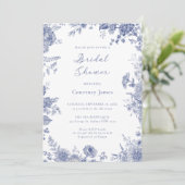 Elegant Toile Frans Blauw Vrijgezellenfeest Kaart (Staand voorkant)