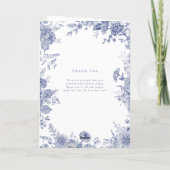 Elegant Toile Frans Blauwe Bloemige Ceremonie Prog Bedankkaart (Achterkant)
