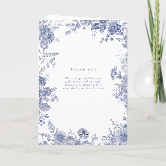 Elegant Toile Frans Blauwe Bloemige Ceremonie Prog Bedankkaart (Achterkant)