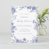 Elegant Toile Franse Blauwe Bloemen Baby shower Kaart (Staand voorkant)