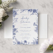 Elegant Toile Franse Blauwe Bloemen Baby shower Kaart