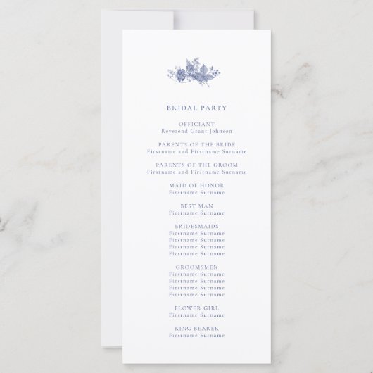 Elegant Toile Franse Blauwe Bloemen Ceremonie Prog (Achterkant)