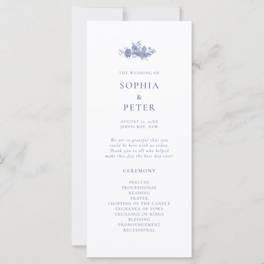 Elegant Toile Franse Blauwe Bloemen Ceremonie Prog (Voorkant)