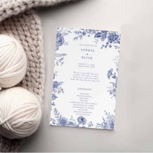 Elegant Toile Franse Blauwe Bloemen Ceremonie Prog