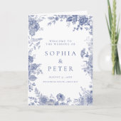 Elegant Toile Franse Blauwe Bloemen Ceremonie Prog Bedankkaart (Voorkant)