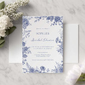 Elegant Toile Franse Blauwe Bloemen Vrijgezellenfe Kaart