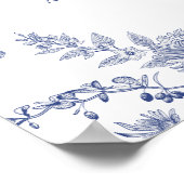 Elegant Toile Franse Blauwe Bloemen Welkomstbord Poster (Hoek)