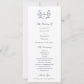 Elegant toile monogram blauwe kam weddingprogramma (Voorkant)