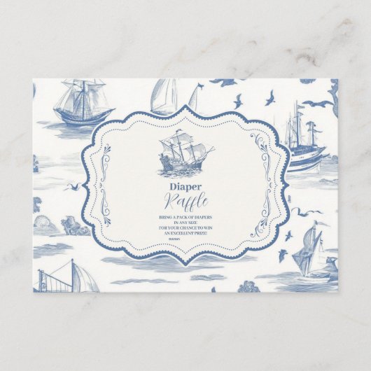 Elegant Toile Nautisch Baby shower Diapper Raffle Informatiekaartje (Voorkant)