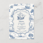 Elegant Toile Nautisch Baby shower Diapper Raffle Informatiekaartje (Voorkant)