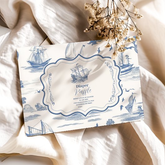 Elegant Toile Nautisch Baby shower Diapper Raffle Informatiekaartje