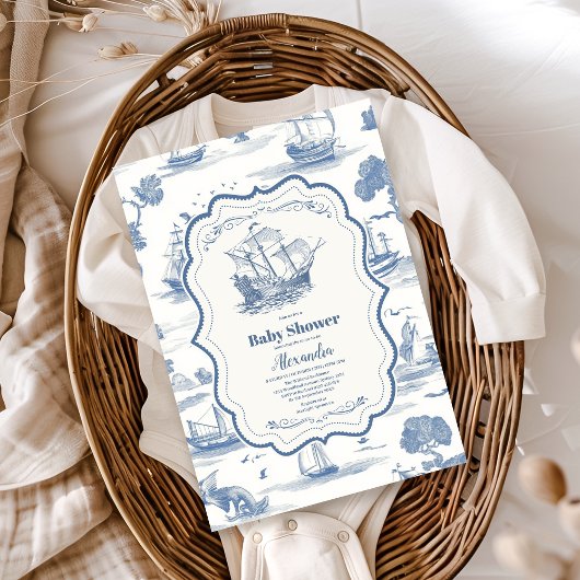 Elegant Toile Nautisch Baby shower Kaart