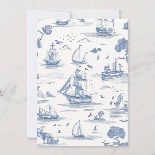 Elegant Toile Nautisch Baby shower Kaart (Achterkant)