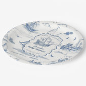 Elegant Toile Nautisch Baby shower Papieren Bordje (Gekanteld)