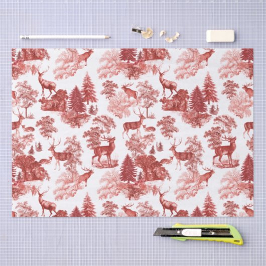 Elegant  Toile Red Deer in Woodland Tissuepapier (Craft)