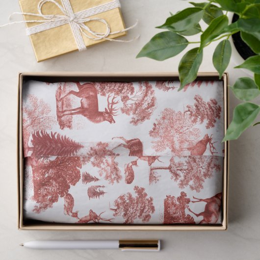 Elegant Toile Red Deer in Woodland Tissuepapier (Geschenk)