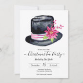Elegant Top Hat en Poinsettia Kersttheefeest Kaart (Voorkant)