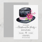 Elegant Top Hat en Poinsettia Kersttheefeest Kaart (Voorkant / Achterkant)