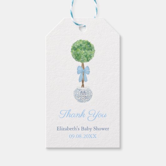 Elegant Topiary Boy Baby shower Dank u Cadeaulabel (Voorkant)