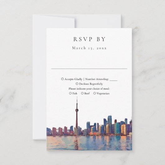 Elegant Toronto Skyline Watercolor Wedding RSVP Kaartje (Voorkant)