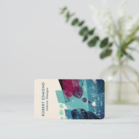 Elegant Torquoise Blue en Burgundy Abstract QR Visitekaartje (Staand voorkant)