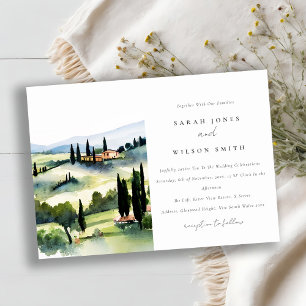 Elegant Toscane Italië Aquarel Landschap Bruiloft Kaart
