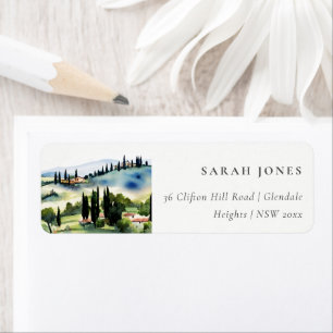 Elegant Toscane Italië Waterverf Landschap Adres Etiket