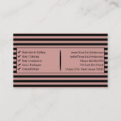 Elegant Toscane Roze en Zwart Gestreept Haar Salon Visitekaartje (Achterkant)