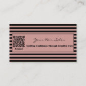 Elegant Toscane Roze en Zwart Gestreept Haar Salon Visitekaartje (Voorkant)