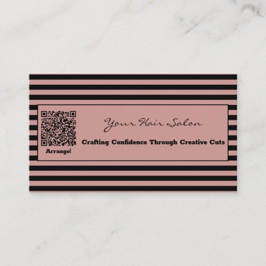 Elegant Toscane Roze en Zwart Gestreept Haar Salon Visitekaartje (Voorkant)
