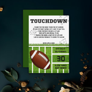 Elegant Touchdown Football Baby shower Bedankkaart