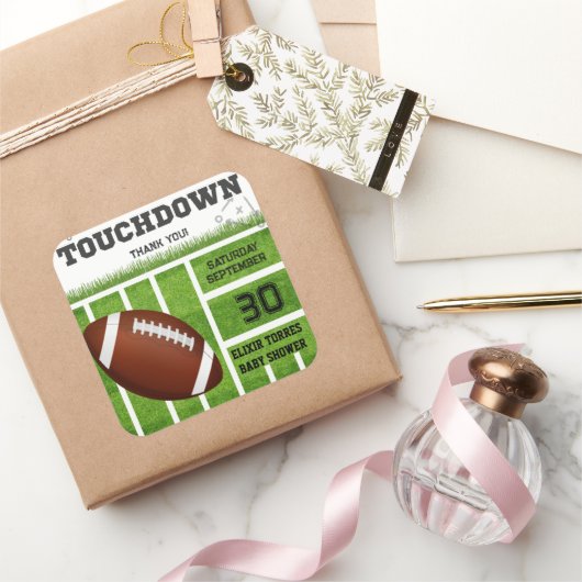 Elegant Touchdown Football Baby shower Vierkante Sticker (Geschenken)