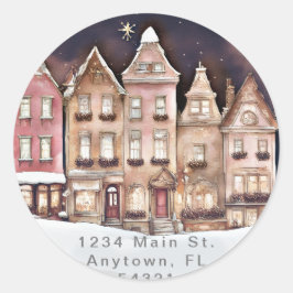 Elegant Townscape gepersonaliseerd adreslabel Ronde Sticker