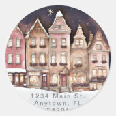 Elegant Townscape gepersonaliseerd adreslabel Ronde Sticker (Voorkant)