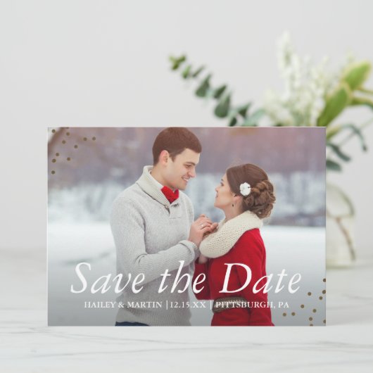 Elegant Tradities Fotobruiloft Bewaar de datum Save The Date (Staand voorkant)