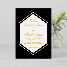Elegant Traditional Black & Gold Foil Wedding Foli Folie Uitnodiging